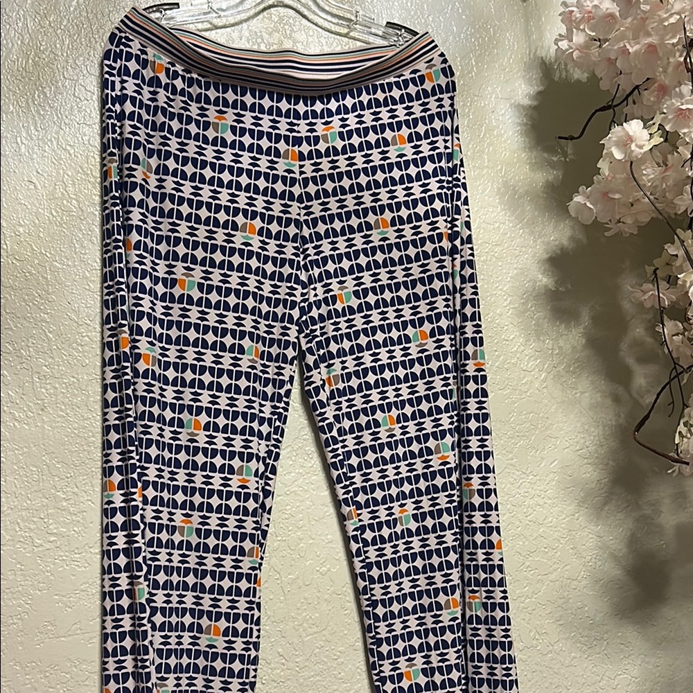 Trina Turk Navy and White Patterned Palazzo Pants